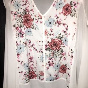 Torrid floral and white sheer flowing blouse